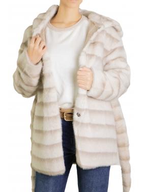 Similpelliccia con cappuccio e cinta Mona 